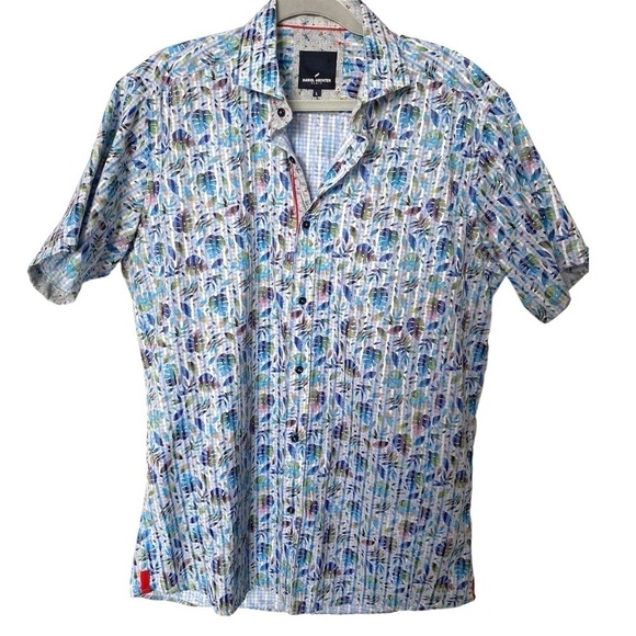 Daniel Hechter Paris Short Sleeve Palm Leaves Multi-color Casual Shirt, L - Picture 5 of 11